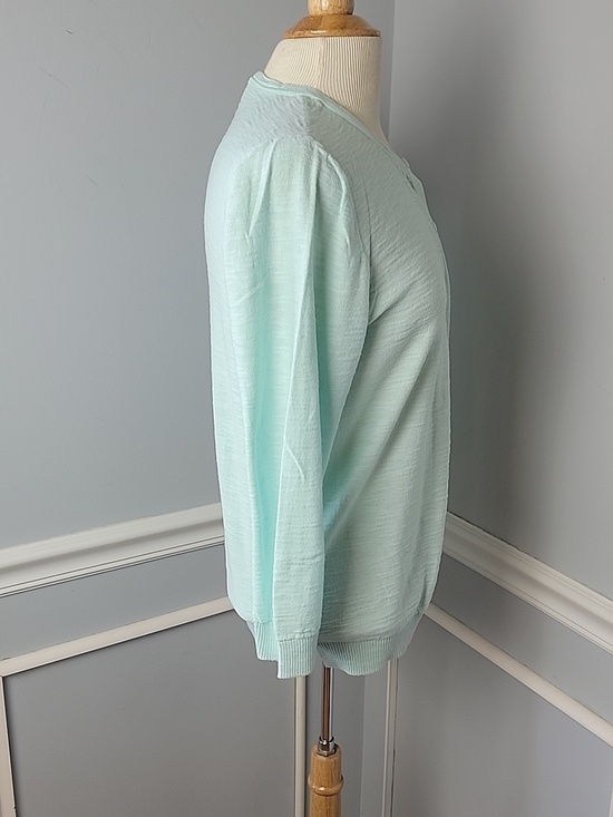 LOFT OUTLET Seafoam Aqua Textured Lightweight 3/4 Sleeve Crewneck Cardigan L - Picture 4 of 7